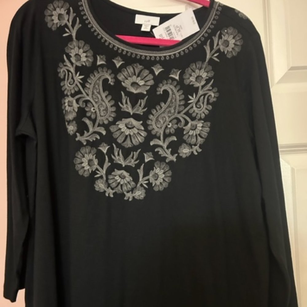 J.Jill long sleeve black top, NWT, PXL